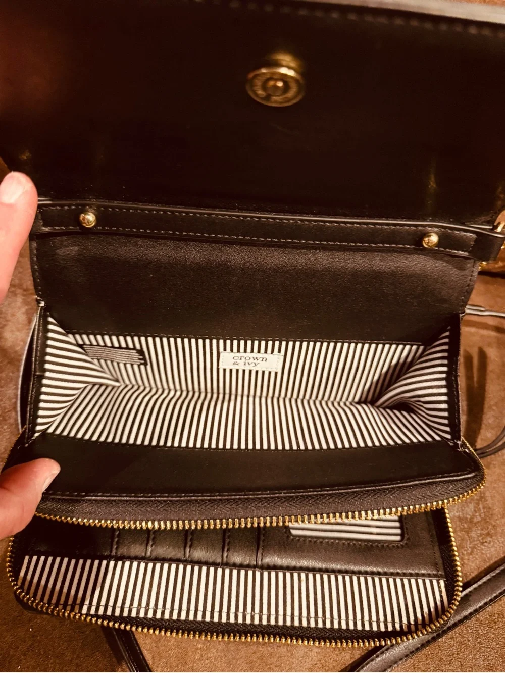 crown & ivy Black Crossbody with Red Bow Accent